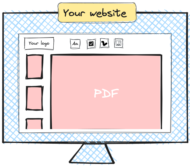 Illustration of SimplePDF allowing to edit, fill, sign and annotate PDFs without leaving your website
