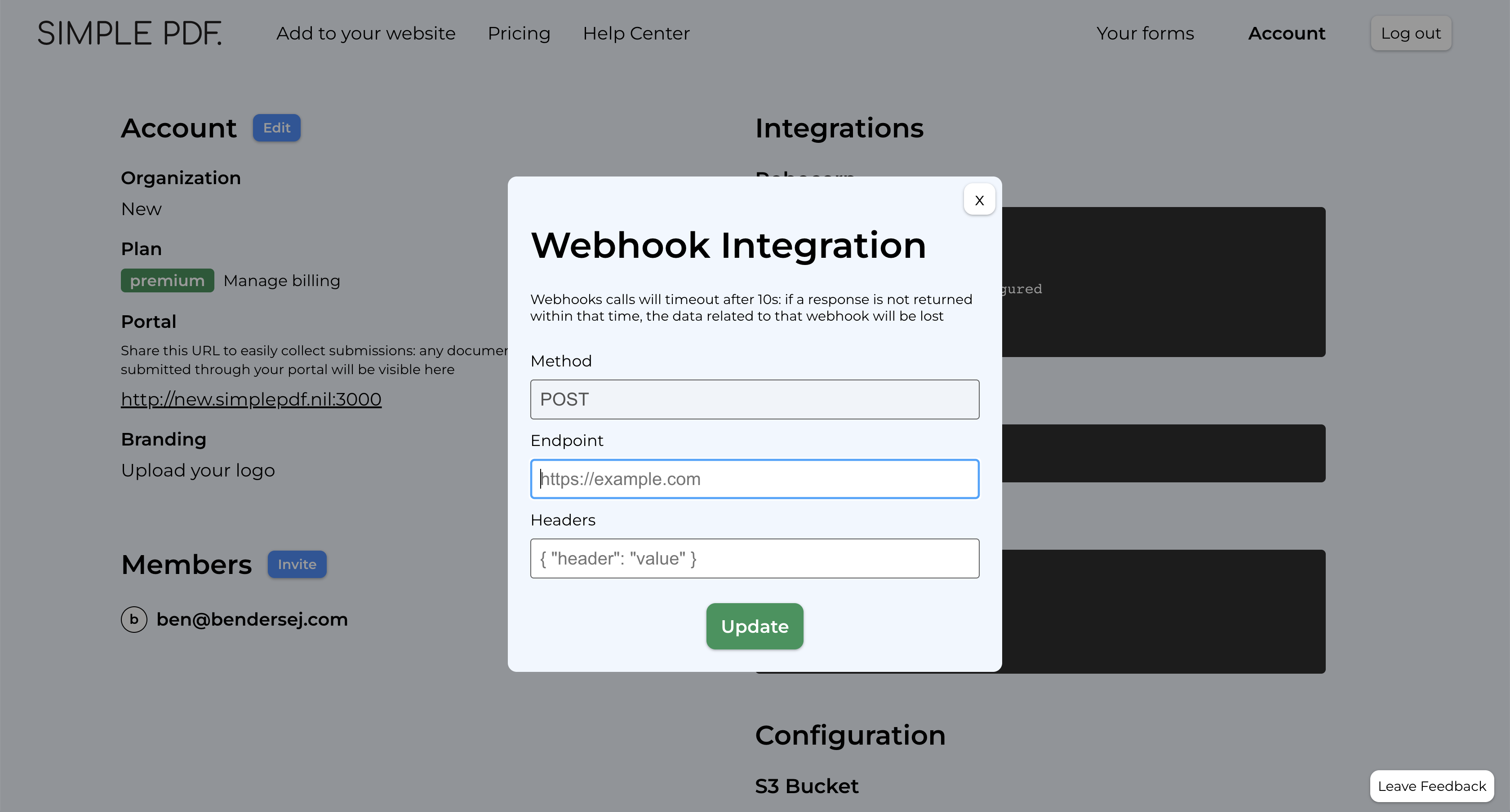 Configure webhooks: configuration details