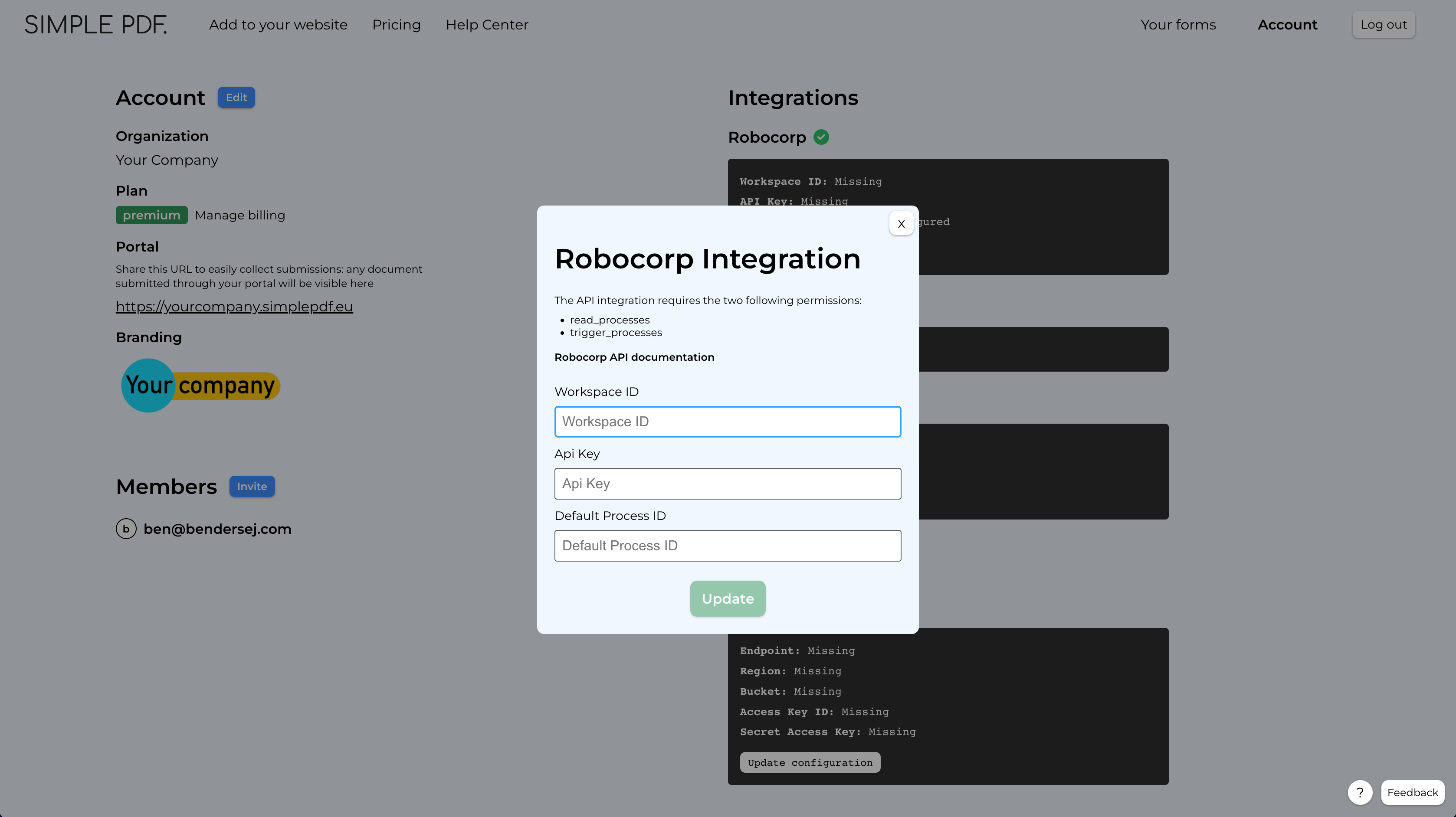 Configuring the Robocorp integration